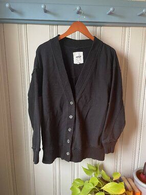 Aerie Black Button Front Cardigan Cozy Relaxed Fit Medium